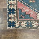 Picture of Hand-Knotted Turkish Rug 2'7" x 4'5" - Vintage Wool Area Rug, Blue & Pink Boho Carpet, Handmade Small Accent Rug, Soft Pastel Decor Mat