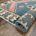 Picture of Hand-Knotted Turkish Rug 2'7" x 4'5" - Vintage Wool Area Rug, Blue & Pink Boho Carpet, Handmade Small Accent Rug, Soft Pastel Decor Mat