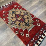 Picture of Hand-Knotted Tribal Rug 2'1" x 4'6" - Vintage Wool Area Rug, Boho Geometric Carpet, Handmade Red Turkish Accent Rug, Small Entryway Mat