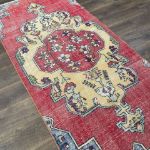 Picture of Handmade Wool Runner Rug - 3'6"x7'4" Vibrant Red and Yellow Medallion Design Boho Area Rug