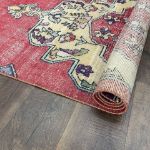 Picture of Handmade Wool Runner Rug - 3'6"x7'4" Vibrant Red and Yellow Medallion Design Boho Area Rug