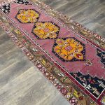 Picture of Handmade Wool Runner Rug - 3'1"x9'4" Boho Pink and Yellow Geometric Long Hallway Rug