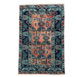 Picture of 4'x6' Handmade Wool Tribal Area Rug - Boho Blue and Terracotta Geometric Pattern