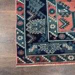 Picture of 4'x6' Handmade Wool Tribal Area Rug - Boho Blue and Terracotta Geometric Pattern