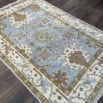 Picture of Handmade Wool Area Rug - 4'x6' Soft Blue and Ivory Floral Design Traditional Rug