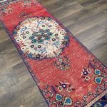 Picture of Handmade Wool  2'3"x6'8" Runner Rug - Vibrant Red and Ivory Medallion Design Hallway Rug