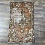 Picture of 3'10"x6'5" Handmade Antique Turkish Wool Rug – Hand-Knotted Vintage Brown & Beige Medallion Carpet