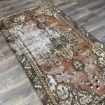 Picture of 3'10"x6'5" Handmade Antique Turkish Wool Rug – Hand-Knotted Vintage Brown & Beige Medallion Carpet