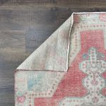 Picture of 4'x7' Handmade Hand-Knotted Turkish Rug – Vintage Pink and Aqua Medallion Wool Rug