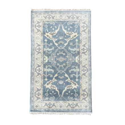 Picture of 3'x5' Handmade Hand-Knotted Wool Rug – Soft Blue Turkish Vintage Medallion Design