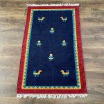 Picture of 3'2"x6'4" Handmade Wool Kilim Rug – Navy Blue Flat-Weave with Folk Bird and Figure Motif