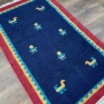 Picture of 3'2"x6'4" Handmade Wool Kilim Rug – Navy Blue Flat-Weave with Folk Bird and Figure Motif