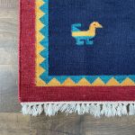 Picture of 3'2"x6'4" Handmade Wool Kilim Rug – Navy Blue Flat-Weave with Folk Bird and Figure Motif