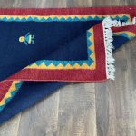 Picture of 3'2"x6'4" Handmade Wool Kilim Rug – Navy Blue Flat-Weave with Folk Bird and Figure Motif