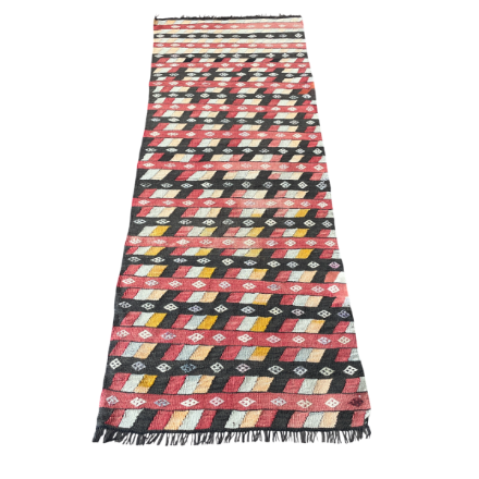 Picture of 2'6"x6'10" Handmade Wool Kilim Rug – Runner with Geometric Multicolor Pattern