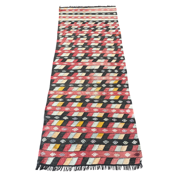 Picture of 2'6"x6'10" Handmade Wool Kilim Rug – Runner with Geometric Multicolor Pattern
