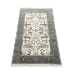 Picture of 3'x5' Handmade Wool Rug – Ivory & Teal Turkish Oushak Style