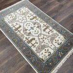 Picture of 3'x5' Handmade Wool Rug – Ivory & Teal Turkish Oushak Style