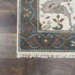 Picture of 3'x5' Handmade Wool Rug – Ivory & Teal Turkish Oushak Style