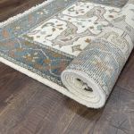 Picture of 3'x5' Handmade Wool Rug – Ivory & Teal Turkish Oushak Style