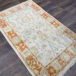 Picture of 3'3"x5'3" Handmade Wool Rug – Soft Ivory & Rust Turkish Oushak Style
