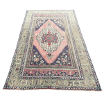 Picture of 3'8" x 6'1" Vintage Turkish Rug | Handmade Wool Rug with Medallion | Pink and Navy Living Room Rug