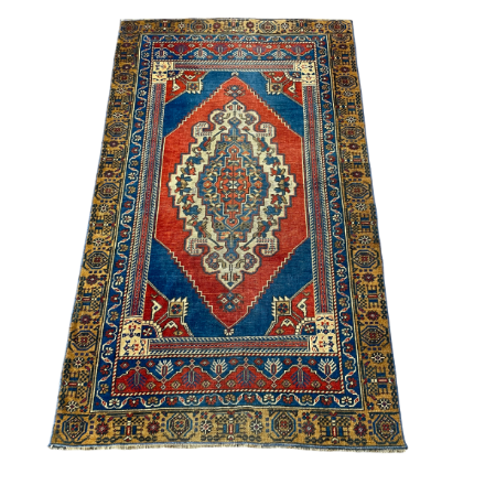 Picture of 3'4" x 5'8" Vintage Handmade Turkish Rug | Medallion Pattern Wool Rug | Oriental Living Room Rug