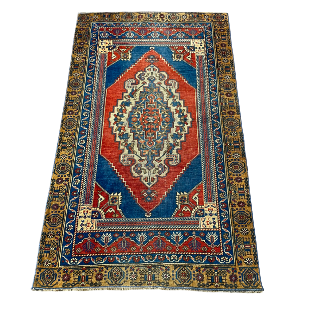 Picture of 3'4" x 5'8" Vintage Handmade Turkish Rug | Medallion Pattern Wool Rug | Oriental Living Room Rug