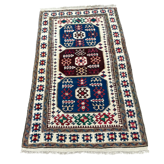 Picture of 3'5" x 5'10" Handmade Turkish Wool Rug | Tribal Pattern Vintage Rug | Bohemian Living Room Rug