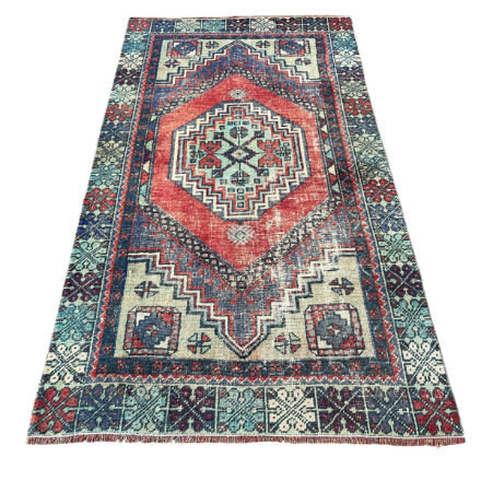 Picture of 3'3" x 6' Handmade Turkish Wool Rug | Vintage Tribal Geometric Rug | Boho Hallway Rug