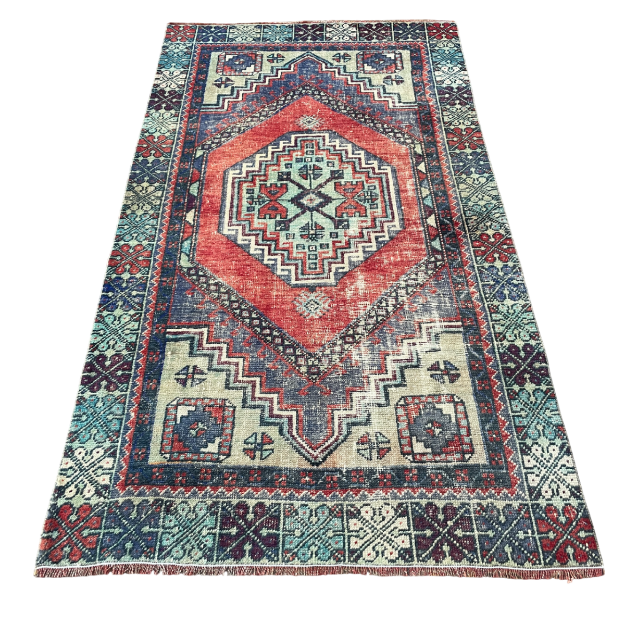 Picture of 3'3" x 6' Handmade Turkish Wool Rug | Vintage Tribal Geometric Rug | Boho Hallway Rug