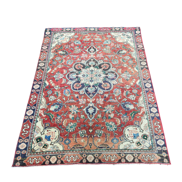 Picture of 3' x 4'3" Handmade Turkish Wool Rug | Vintage Floral Red Rug | Boho Accent Rug