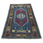 Picture of 3' x 4'9" Handmade Turkish Wool Rug | Vintage Blue Medallion Rug | Boho Accent Rug