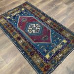 Picture of 3' x 4'9" Handmade Turkish Wool Rug | Vintage Blue Medallion Rug | Boho Accent Rug