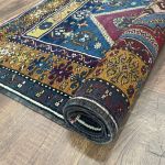 Picture of 3' x 4'9" Handmade Turkish Wool Rug | Vintage Blue Medallion Rug | Boho Accent Rug