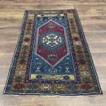 Picture of 3' x 4'9" Handmade Turkish Wool Rug | Vintage Blue Medallion Rug | Boho Accent Rug