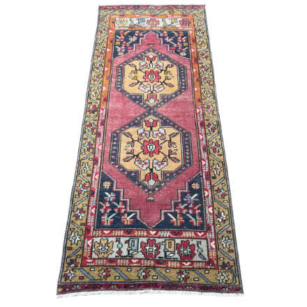 Picture of 2'7" x 6'6" Handmade Turkish Wool Rug | Vintage Runner Rug with Medallion | Boho Hallway Rug