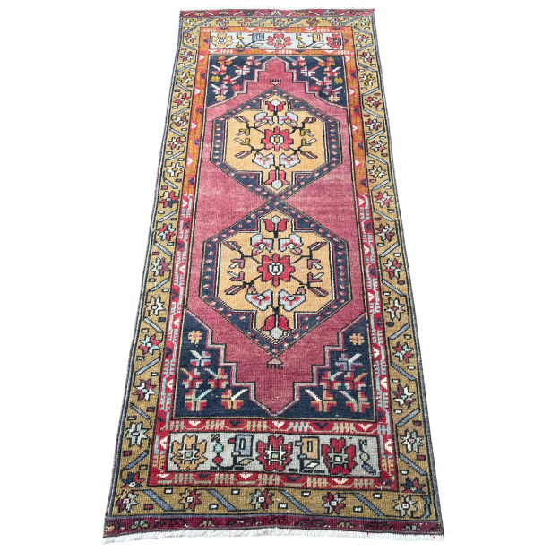 Picture of 2'7" x 6'6" Handmade Turkish Wool Rug | Vintage Runner Rug with Medallion | Boho Hallway Rug