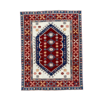 Picture of 3'3" x 4'2" Handmade Turkish Wool Rug | Vintage Red Geometric Rug | Boho Accent Rug