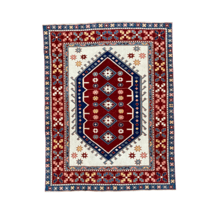Picture of 3'3" x 4'2" Handmade Turkish Wool Rug | Vintage Red Geometric Rug | Boho Accent Rug