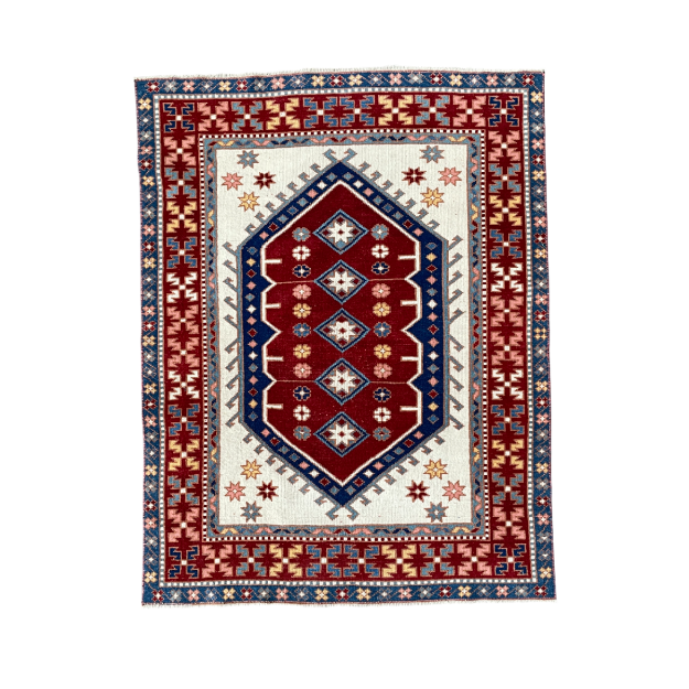 Picture of 3'3" x 4'2" Handmade Turkish Wool Rug | Vintage Red Geometric Rug | Boho Accent Rug