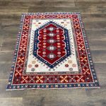 Picture of 3'3" x 4'2" Handmade Turkish Wool Rug | Vintage Red Geometric Rug | Boho Accent Rug
