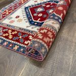 Picture of 3'3" x 4'2" Handmade Turkish Wool Rug | Vintage Red Geometric Rug | Boho Accent Rug