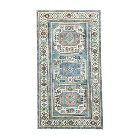 Picture of 3' x 5'6" Handmade Turkish Wool Rug | Vintage Blue Geometric Rug | Boho Accent Rug