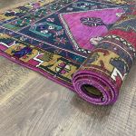 Picture of 3'1" x 7' Handmade Turkish Wool Rug | Vintage Pink Runner Rug | Boho Hallway Rug