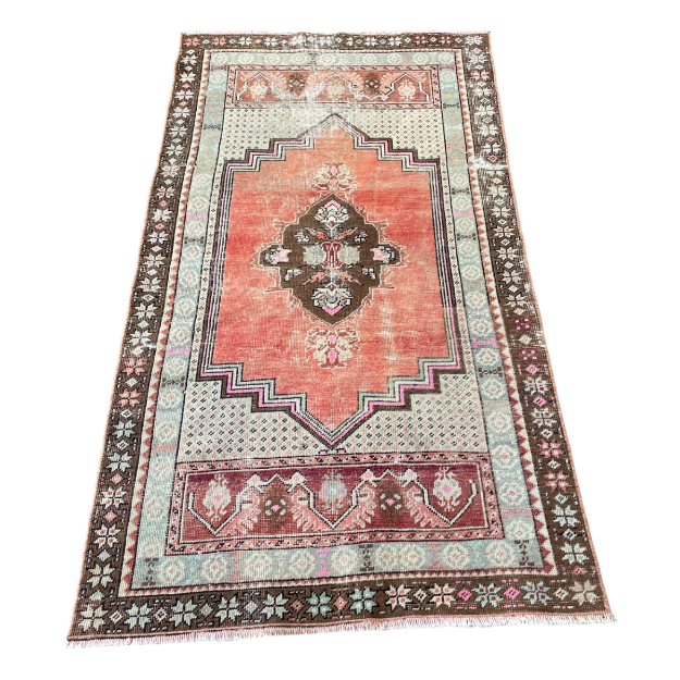 Picture of 2'8" x 4'9" Handmade Turkish Wool Rug | Vintage Pastel Medallion Rug | Boho Small Rug