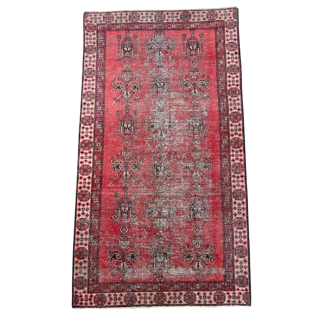 Picture of Vintage Turkish Wool Rug 3'9"x6'9" | Handmade Red Area Rug | Boho Chic Decor | Oriental Style Rug