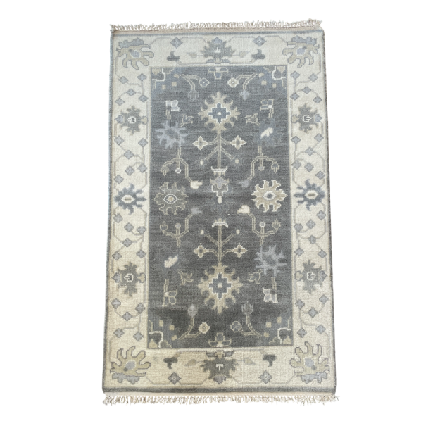 Picture of Handmade Turkish Wool Rug 3'x5' | Gray and Ivory Area Rug | Boho Chic Decor | Modern Vintage Style Rug