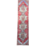 Picture of Turkish Runner Rug 2'3"x8'10" | Handmade Wool Vintage Hallway Rug | Boho Red and Blue Runner | Oriental Style Rug