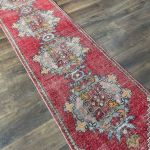 Picture of Turkish Runner Rug 2'3"x8'10" | Handmade Wool Vintage Hallway Rug | Boho Red and Blue Runner | Oriental Style Rug